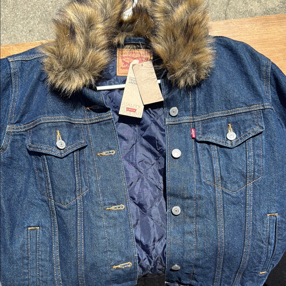 Levi's Blue Denim Jacket with Faux Fur Trim